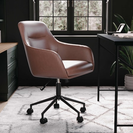 Martha Stewart Rayna Upholstered Office Chair in Saddle Brown/Oil Rubbed Bronze CH-220921-6-BR-BK-MS